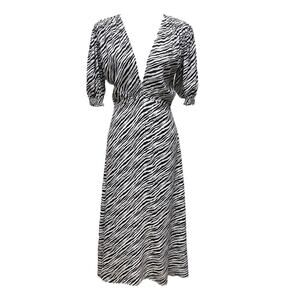 Faithfull The Brand 4 US Midi Dress in Black White Animal Print V Neck